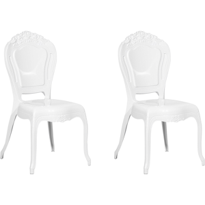 Beliani Set of 2 Dining Chairs White Acrylic Solid Back Armless Stackable Vintage Design Material:Polycarbonate Size:53x98x52