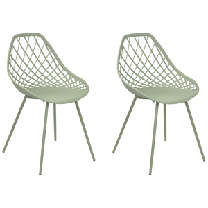 Beliani Set of 2 Dining Chairs Green Synthetic Seat Metal Legs Net Design Backrest Modern Scandinavian Material:Synthetic Material Size:52x86x46