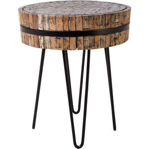 Beliani Coffee Table Light Wood Teak Steel Hairpin Legs Rustic Style Side Table Material:Teak Wood Size:x55x45