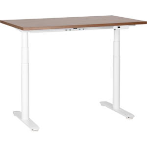 Beliani Electrically Adjustable Desk Dark Wood Tabletop White Steel Frame 120 x 72 cm Sit and Stand Round Feet Modern Design  Material:Particle Board Size:72x67-132x120