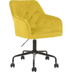 Beliani Office Swivel Chair Yellow Velvet Height Adjustable Full Swivel Button Tufted Backrest Material:Velvet Size:60x85-95x60