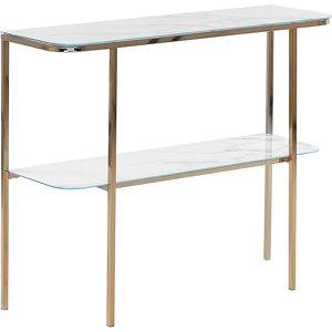 Beliani Console Table White Gold Tempered Glass Steel 100 x 33 cm Marble Effect Glam Modern Living Room Bedroom Hallway Material:Tempered Glass Size:35x84x100