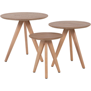 Beliani Nest of 3 Tables Light Wood Tripod Base Scandinavian Style Material:MDF Size:xx