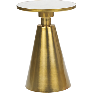 Beliani Side Table White and Gold Metal Stone Base Round Geometric Shape Modern End Table Material:Iron Size:x49x35