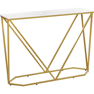 Beliani Console Table White Marble Effect with Gold MDF Powder-Coated Iron 100 x 30 cm Rectangular Glam Modern Living Room Bedroom Hallway Material:MDF Size:30x75x100