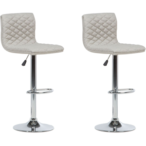 Beliani Set of 2 Bar Stools Beige Fabric Seat Quilted Gas Lift Height Adjustable Swivel with Footrest Material:Polyester Size:38x110x38