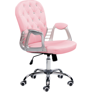 Beliani Office Chair Pink Faux Leather Gas Lift Height Adjustable Crystal Button with Tufted Backrest and Full Swivel Material:Faux Leather Size:60x93-103x60