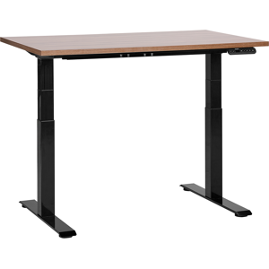 Beliani Electrically Adjustable Desk Dark Wood Tabletop Black Steel Frame 120 x 72 cm Sit and Stand Square Feet Modern Design  Material:Particle Board Size:72x63-128x120