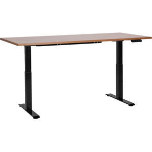 Beliani Electrically Adjustable Desk Dark Wood Tabletop Black Steel Frame 180 x 72 cm Sit and Stand Square Feet Modern Design  Material:Particle Board Size:72x63-128x180