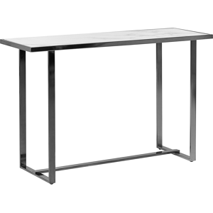 Beliani Console Table White Silver Tempered Glass Steel 120 x 40 cm Marble Effect Glam Modern Living Room Bedroom Hallway Material:Tempered Glass Size:40x77x120