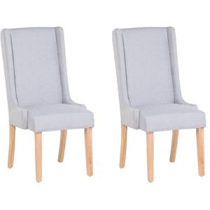 Beliani Set of 2 Dining Chairs Light Grey Fabric Upholstered High Back Wooden Legs Modern Parsons Material:Cotton Size:48x100x46