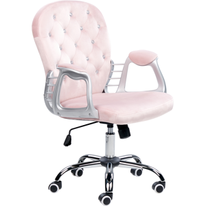 Beliani Office Chair Pink Velvet Gas Lift Height Adjustable Crystal Button with Tufted Backrest and Full Swivel Material:Velvet Size:60x93-103x60