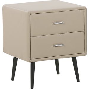 Beliani Bedside Table Beige Faux Leather Upholstery 2 Drawers Nightstand Minimalist Modern Design Black Legs Material:Faux Leather Size:41x56x48