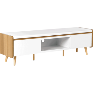 Beliani TV Stand Light Wood and White Particle Board for up to 66 ʺ with 2 Drawers Scandinavian Style Material:MDF Size:40x46x160