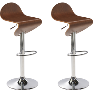 Beliani Set of 2 Bar Stools Dark Brown with Footstool Swivel Gas Lift Adjustable Height Modern Material:Plywood Size:41x76-98x41