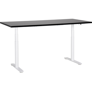 Beliani Electrically Adjustable Desk Black Tabletop White Steel Frame 180 x 72 cm Sit and Stand Round Feet Modern Design  Material:Particle Board Size:72x67-132x180