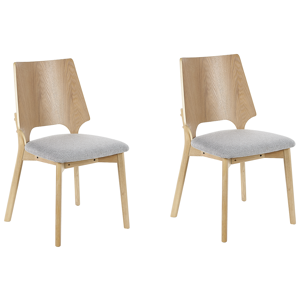 Beliani Set of 2 Dining Chairs Light Wood and Grey Plywood Polyester Fabric Rubberwood Legs Armless Retro Traditional Style Material:Polyester Size:46x88x47