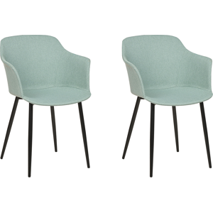 Beliani Set of 2 Dining Chairs Mint Green Fabric Upholstered Black Legs Retro Style Living Space Furniture Material:Polyester Size:45x82x43