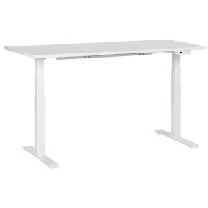 Beliani Electrically Adjustable Desk White Tabletop White Steel Frame 160 x 72 cm Sit and Stand Square Feet Modern Design  Material:Particle Board Size:72x63-128x160