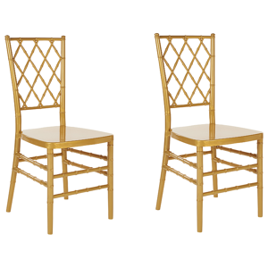 Beliani Set of 2 Dining Chairs Gold Synthetic Slatted Back Armless Vintage Modern Design Material:Polycarbonate Size:40x92x39