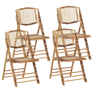 Beliani Set of 4 Folding Chairs Light Wood Colour Rattan Dining Room Chairs Boho Style Material:Bamboo Wood Size:53x90x46