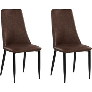 Beliani Set of 2 Dining Chairs Brown Faux Leather Upholstered Seat High Back  Material:Faux Leather Size:58x96x47