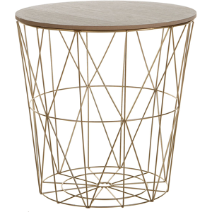 Beliani Side Table Light Wood Removable Top Gold Metal Storage Wire Basket Geometric Glam Material:MDF Size:x40x40