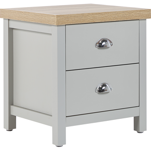 Beliani Bedside Table Grey Light Wood Particle Board 2 Drawers Nightstand Scandinavian Traditional Style Material:Particle Board Size:39x49x45