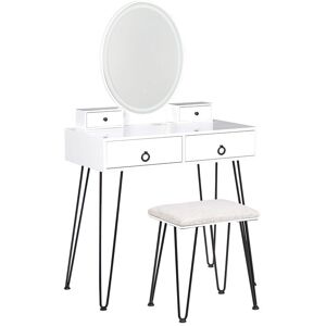 Beliani Dressing Table White and Black MDF 4 Drawers LED Mirror Stool Living Room Furniture Glam Design Material:MDF Size:40x136x80