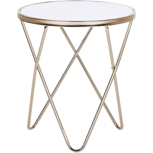 Beliani Side Table White Tempered Glass Top Gold Metal Hairpin Legs Round Shape Material:Tempered Glass Size:x55x50