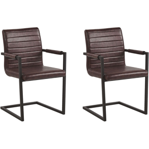 Beliani Set of 2 Cantilever Chairs Faux Leather Brown Upholstered Chairs Modern Retro Dining Room Conference Room  Material:Faux Leather Size:54x87x52