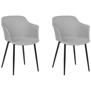 Beliani Set of 2 Dining Chairs Light Grey Fabric Upholstered Black Legs Retro Style Living Space Furniture Material:Polyester Size:45x82x43