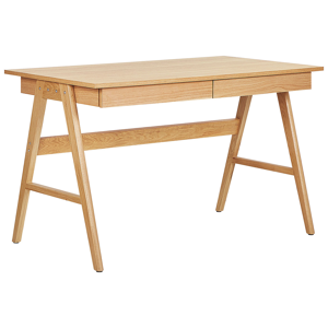 Beliani Home Office Desk Light Wood 120 x 70 cm 2 Drawers Workstation  Material:MDF Size:70x75x120