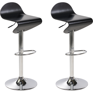 Beliani Set of 2 Bar Stools Black with Footstool Swivel Gas Lift Adjustable Height Modern Material:Plywood Size:41x76-98x41