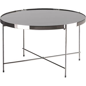 Beliani Coffee Table Black Tempered Glass Top Silver Metal Legs Round Glam Shiny Material:Iron Size:x38x63