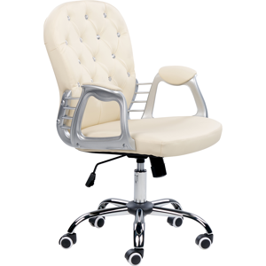 Beliani Office Chair Beige Faux Leather Gas Lift Height Adjustable Crystal Button with Tufted Backrest and Full Swivel Material:Faux Leather Size:60x98-108x60