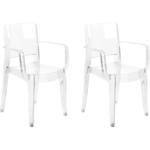 Beliani Set of 2 Dining Chairs Transparent Synthetic Material Solid Back with Armrests Stackable Modern Design Material:Polycarbonate Size:45x88x58