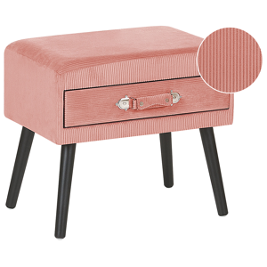 Beliani Side Table with Storage Pink Corduroy Black Legs 46 x 50 x 35 cm Suitcase Material:Corduroy Size:35x46x50