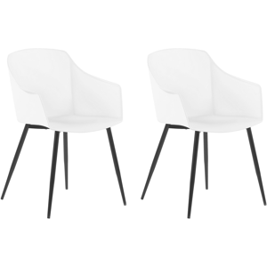 Beliani Set of 2 Dining Chairs Plastic White Minimalist Design Armrests Living Room Kitchen Furniture Material:Synthetic Material Size:51x83x57