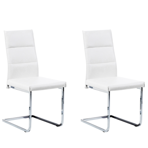 Beliani Set of 2 Dining Chairs White Faux Leather Upholstered Cantilever Silver Legs Armless Modern Design Material:Faux Leather Size:57x97x44