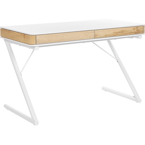 Beliani Home Office Desk White and Light Wood MDF and Metal 120 x 60 cm 2 Drawers Minimalist Scandinavian Design Material:MDF Size:60x76x120