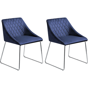 Beliani Set of 2 Dining Chairs Navy Blue Velvet Fabric Chromed Metal Legs Modern Style Material:Velvet Size:57x79x55