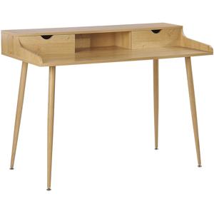 Beliani Desk Light Wood MDF Top 120 x 60 cm Metal Veneered Legs 2 Drawers Material:MDF Size:60x88x120