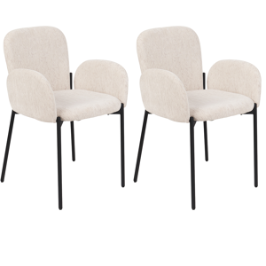 Beliani Set of 2 Dining Chairs Beige Fabric Upholstered Woven Polyester Black Legs Retro Style Living Space Furniture Material:Polyester Size:47x81x52