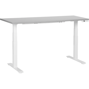 Beliani Electrically Adjustable Desk Grey Tabletop White Steel Frame 160 x 72 cm Sit and Stand Square Feet Modern Design  Material:Particle Board Size:72x63-128x160