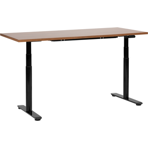 Beliani Electrically Adjustable Desk Dark Wood Tabletop Black Steel Frame 160 x 72 cm Sit and Stand Round Feet Modern Design  Material:Particle Board Size:72x67-132x160