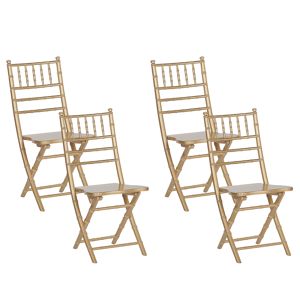 Beliani Set of 4 Folding Chairs Gold Beechwood Dining Room Chairs Contemporary Style Material:Beechwood Size:40x85x39