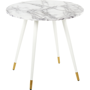 Beliani Dining Table Marble Effect and White MDF and Metal Legs ⌀ 80 cm Glossy Finish Oval Glam Material:MDF Size:x75x80