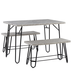 Beliani Dining Set Grey and Black Marble Veneer Top 2 Benches 4 Seats Industrial Material:MDF Size:xx