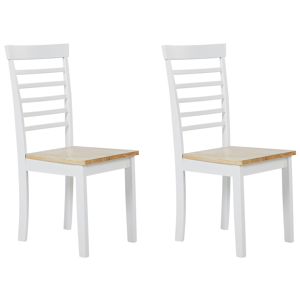 Beliani Set of 2 Dining Chairs Light Wood and White Rubber Wood Armless Seat Ladder Back Material:Rubberwood Size:40x94x40